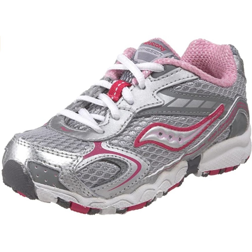 NEW Saucony Kid Baby Cohesion Silver Pink Mesh Lace Up Active Running Sneakers